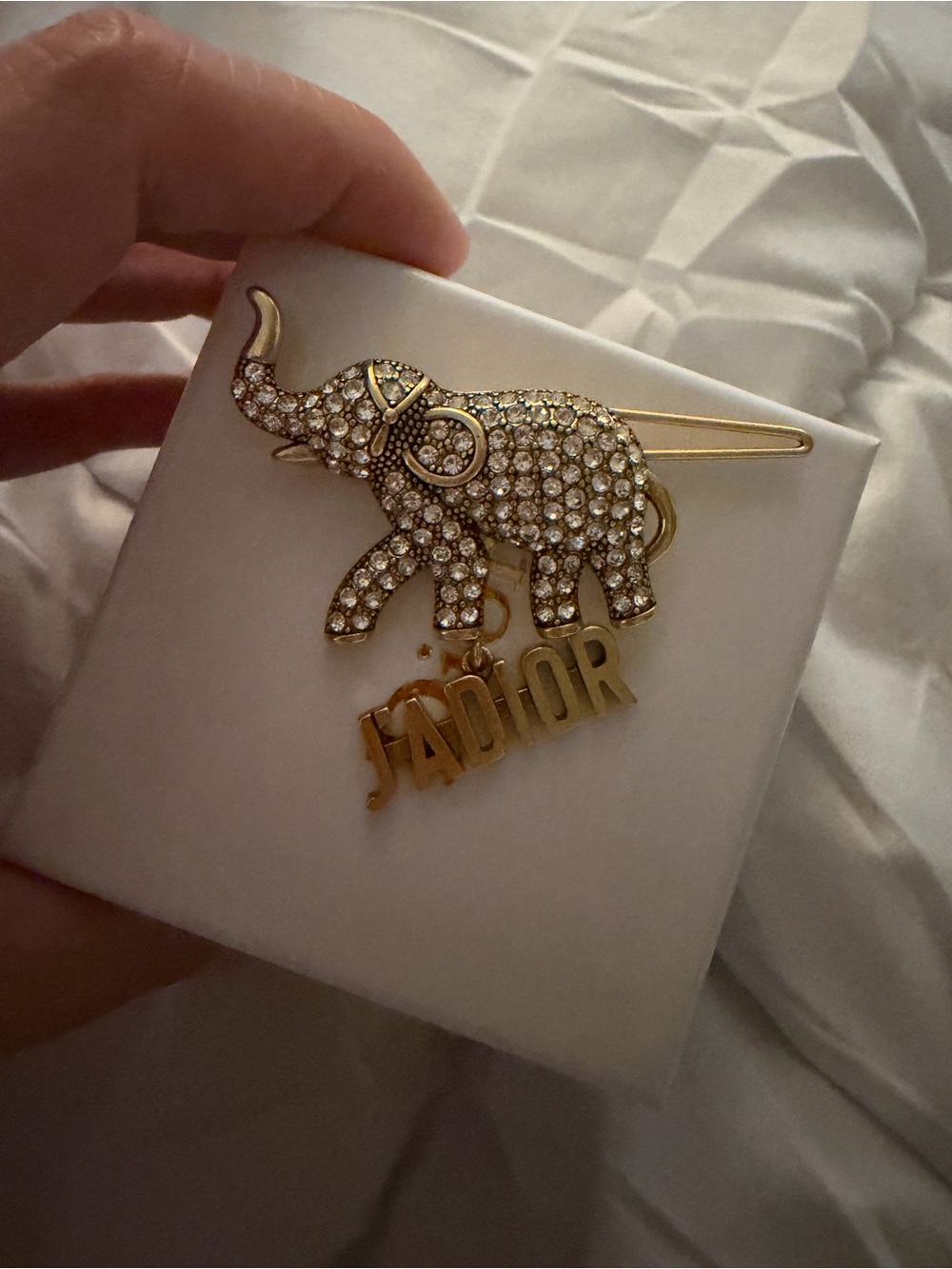Dior Gold Crystal Elephant Hair Pin with J'ADIOR Charm